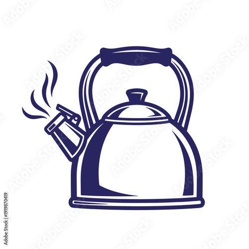 Kettle with steam coming out of spout on white background  kitchen appliance for boiling water