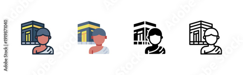 Hajj Islamic Ritual Mecca Spiritual Journey Outline Glyph Flat Filled Line