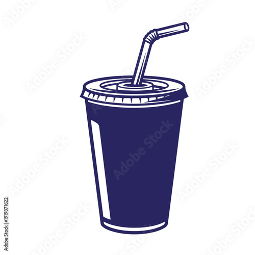 Dark blue disposable cup with straw for cold drinks