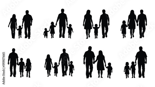 A collection of diverse silhouettes representing families of various compositions. isolated on white background, Vector