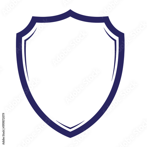 Shield icon with blue outline on white background  security symbol for protection and safety