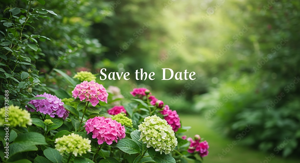 Obraz premium Hydrangea Haven: Save the Date Garden Bloom