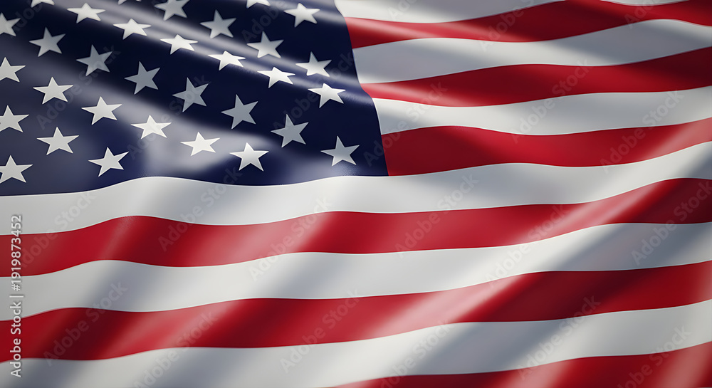 Obraz premium Waving American Flag With White Stars And A Red And White Stripe Waving - 3D Render Illustration