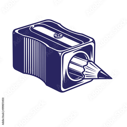 Vintage pencil sharpener with pencil inserted for school and office use