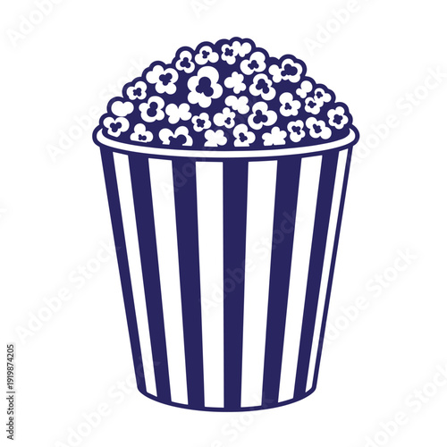 Illustration of a striped bucket filled with popcorn on white background