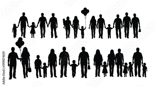 Diverse group of people silhouettes standing together in unity isolated on white background, Vector