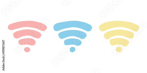 Set of hand drawn free wifi spot zone sign Public wi-fi area sign Wireless internet clipart in doodle style Single element for print, web, design, decor 3G, 4G, 5G, 6G, IoT