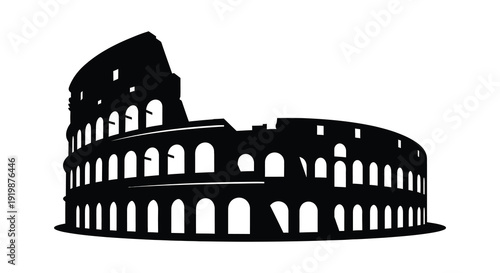 A striking black silhouette depicts the iconic colosseum in rome italy showcasing ancient architectural grandeur high quality professional