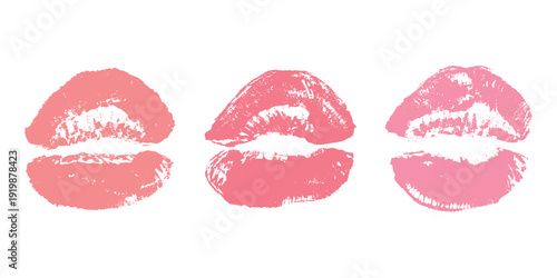 Set of lipstick kiss print Different shapes and colors imprint of lips Red pink female sexy lips makeup Design elements for beauty fashion poster Valentines Day wedding
