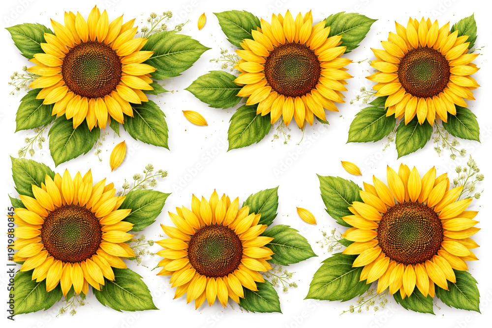 Fototapeta premium Sunflower Top View Illustration on White Background (16:9 Horizontal)