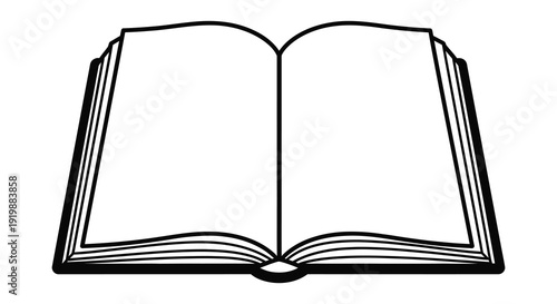 A simple black and white illustration depicts an open book with blank pages suggesting reading and knowledge