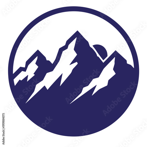 mountain range landscape silhouette in a circle  mountains and sun at sunrise or sunset