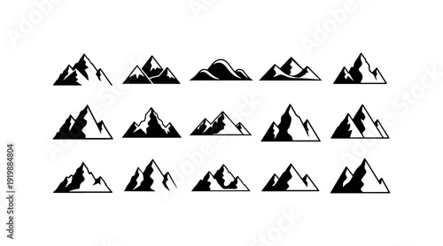 Minimalist Mountain Silhouette Icons Set