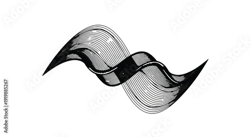 Graceful monochrome abstract graphic with dynamic flowing lines creating a fluid whisk-like swirl pattern