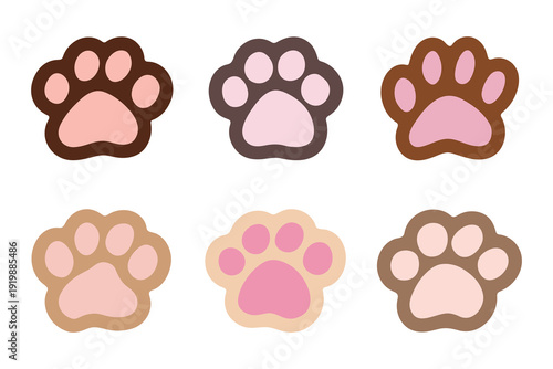 Set of hand drawn cute cat's paw Cat, dog, animal, pet, puppy, bear, wolf, tiger paw clipart in doodle style For print, web, design, decor, greeting cards, children's prints