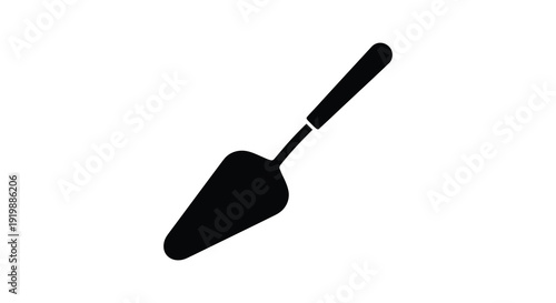 A minimalist depiction of a black spatula on a white background showcasing its simple functional design high quality