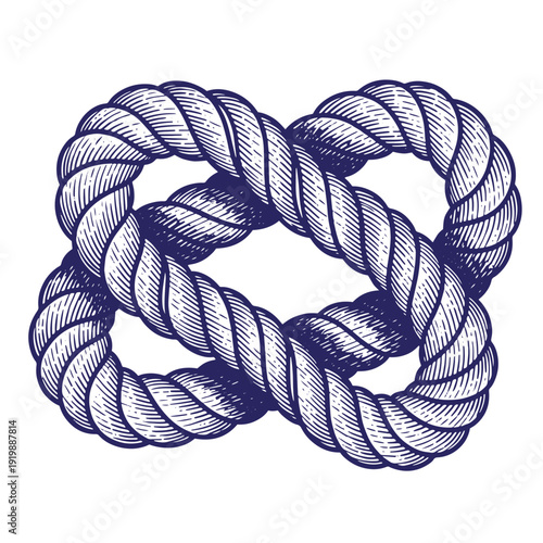 Vintage nautical rope knot design element in blue and white  a classic symbol of sailing and maritime culture used for decoration or illustration