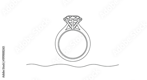 Single line drawing of a diamond engagement ring