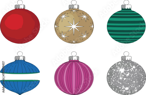 Realistic Christmas Ornament Baubles Set – 3D Red, Gold, Green, Blue and Silver Decorations