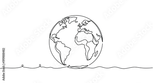 Single line drawing of the Earth, representing global connection
