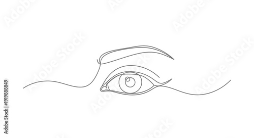 Single line drawing of an eye with eyebrow, minimalist and abstract portrait