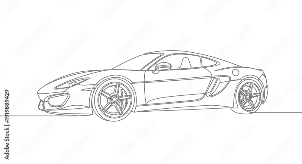 Naklejka premium Luxury sports car, sleek continuous line drawing for automotive