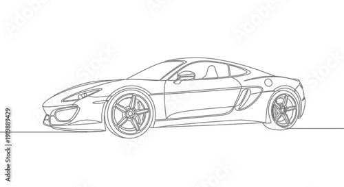 Luxury sports car, sleek continuous line drawing for automotive