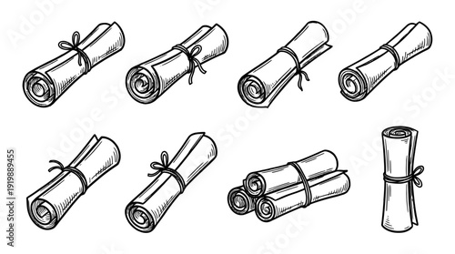 blueprint roll, bold style black Hand drawn set collection , white background , vector isolate