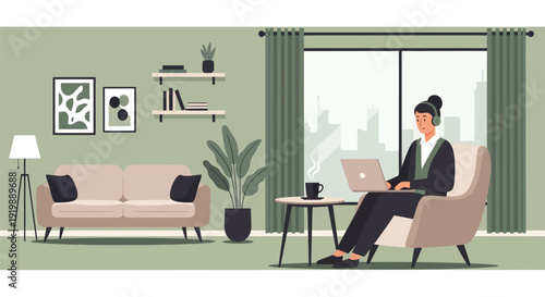 Professional woman working remotely from home on her laptop.