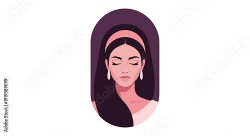 Serene Woman with Closed Eyes and Dark Hair in Elegant Portrait.