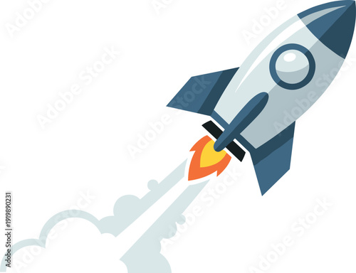 Startup Rocket Launch Vector Illustration, Business Growth and Project Development Concept with Spacecraft Takeoff Icon