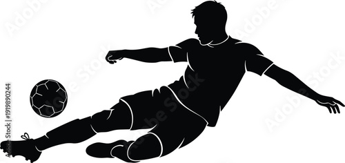 Soccer Player Silhouette Vector Illustration Kicking Ball During Football Match Action Isolated on White Background for Sports Competition Graphic Design
