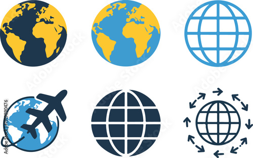 Earth Globe Icon Vector Set – World Planet Symbols Collection