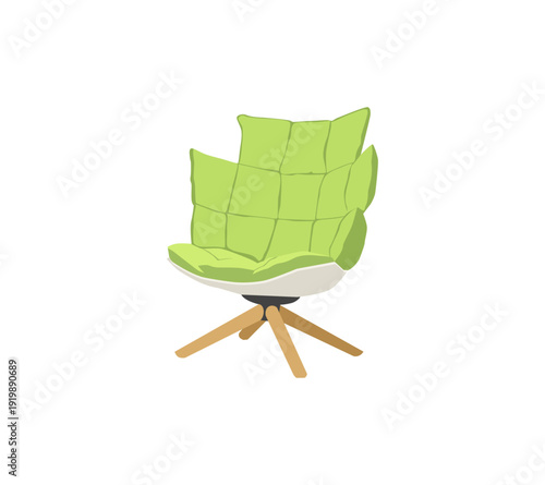 Modern Green Swivel Lounge Chair Isolated on White, Flat Vector Illustration