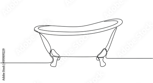 Continuous Line Drawing of a Vintage Clawfoot Bathtub