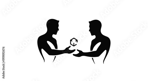 Black silhouette illustration of a young woman holding a cocktail standing gracefully among people and family figures in a simple vector style