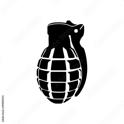 Minimal monochrome grenade symbol, flat black solid fill, clean logo style design