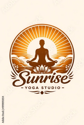 Yoga Studio Logo with Sunrise Meditation Vector