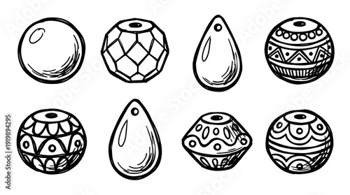 jewelry making beads, bold style black Hand drawn set collection , white background , vector isolate