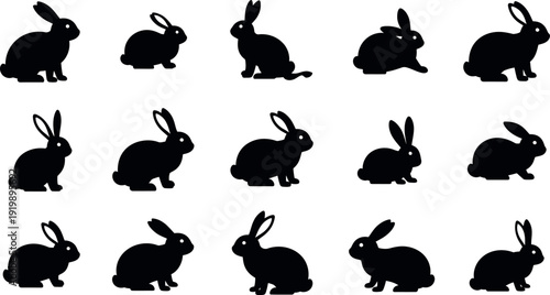 Collection of black rabbit silhouettes in various poses