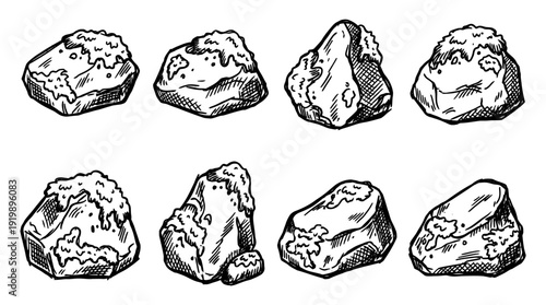 moss stone, bold style black Hand drawn set collection , white background , vector isolate
