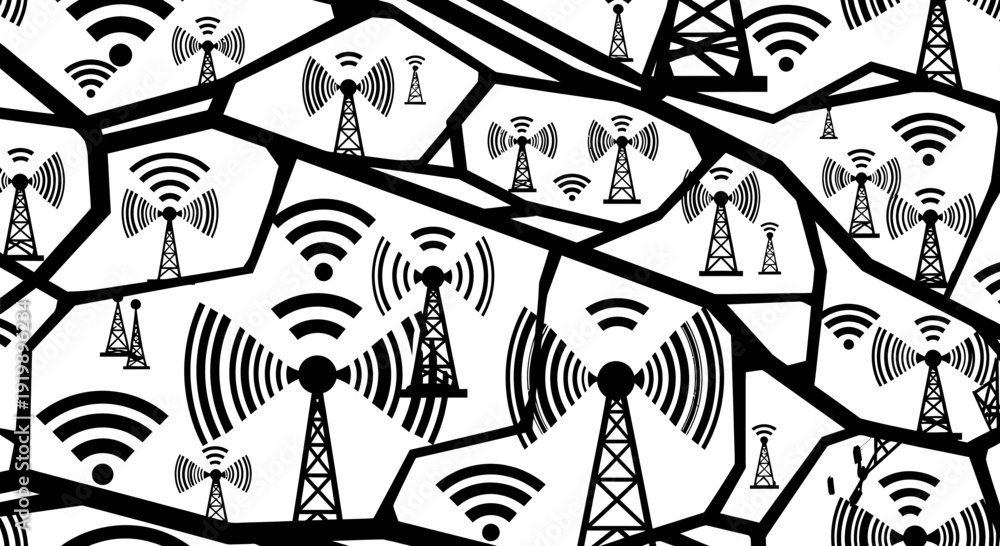 Obraz premium Cell tower network coverage illustration