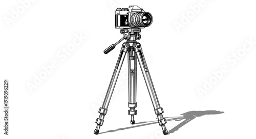 camera on tripod, photography equipment