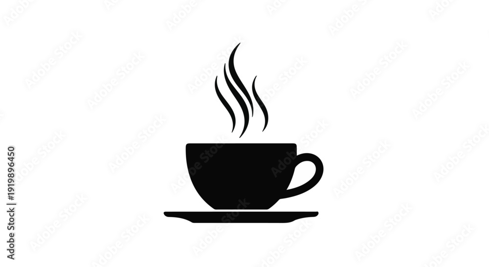 Fototapeta premium A steaming coffee cup placed on a saucer is isolated on a white background to serve as a clean visual element for hospitality advertising or warm drink menu marketing banner designs.