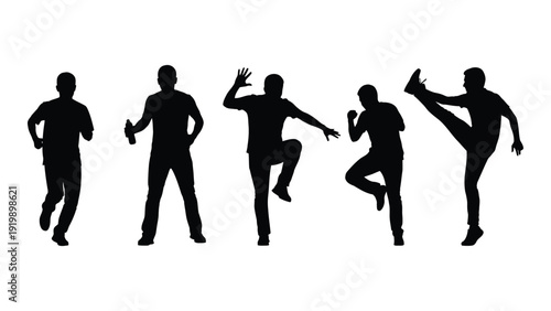 Silhouettes of people dancing in various styles and poses. isolated on white background, Vector
