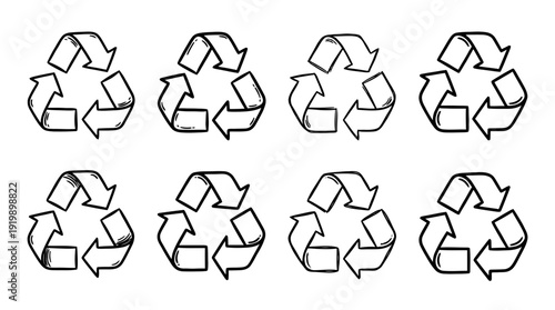 recycle symbol, bold style black Hand drawn set collection , white background , vector isolate