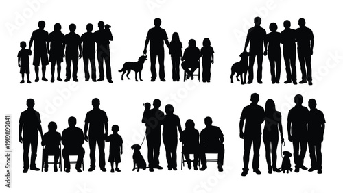 Diverse group of people standing together in various poses and positions isolated on white background, Vector