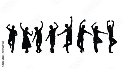 A group of diverse individuals dancing with joy and energy isolated on white background, Vector