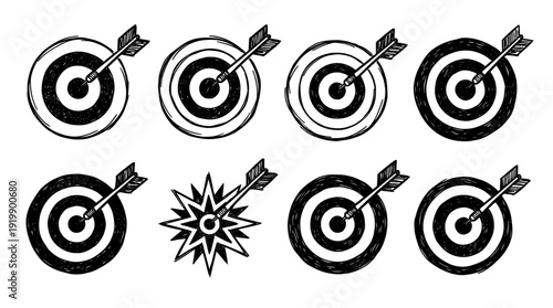 target dart, bold style black Hand drawn set collection , white background , vector isolate