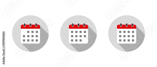 Calendar icon set with long shadow. Date reminder symbol. Schedule sign